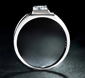 Men's 100% 925 Sterling Silver Zircon Channel Setting Trendy Ring