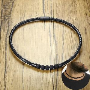 Men's Leather Stainless Steel Rope Chain Trendy Geometric Necklace
