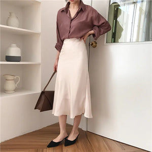 Women's Polyester High Waist Solid Pattern Casual Wear Skirts