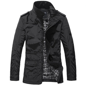 Men's Polyester Stand Neck Long Sleeve Zipper Windproof Jacket