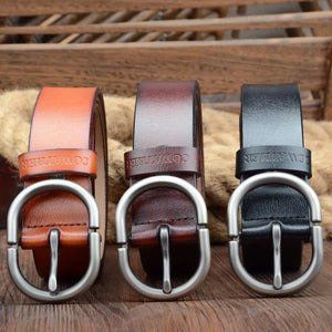 Men's Genuine Leather Pin Buckle Closure Solid Pattern Strap Belts