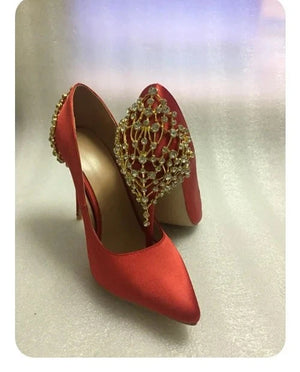 Women's Satin Pointed Toe Slip-On Closure High Heel Wedding Shoes