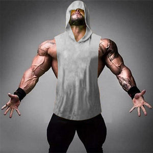 Men's Cotton Sleeveless Solid Pattern Hooded Sports Workout Vest