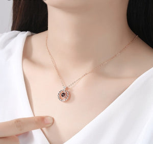Women's 100% 925 Sterling Silver Zircon Round Pattern Necklace