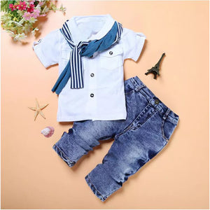 Kid's Boy Cotton Short Sleeves Pullover Closure Solid Clothes
