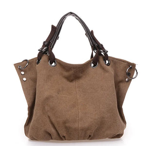 Women's Canvas Zipper Closure Solid Large Capacity Shoulder Bag