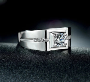 Men's 100% 925 Sterling Silver Zircon Channel Setting Trendy Ring