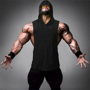 Men's Cotton Sleeveless Solid Pattern Hooded Sports Workout Vest