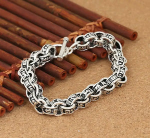 Men's 925 Sterling Silver Geometric Pattern Chain Type Bracelet
