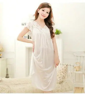 Women's Polyester V-Neck Short Sleeves Nightgown Sleepwear Dress
