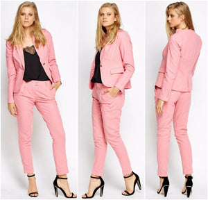 Women's Cotton Notched Collar Single Breasted Trendy Blazer Set