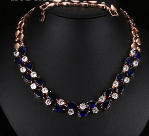 Women's Copper Cubic Zirconia Link Chain Water Drop Necklace