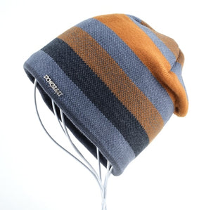 Men's Polyester Beanies Double-Layer Striped Pattern Hip Hop Cap