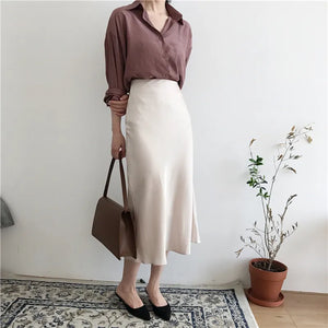 Women's Polyester High Waist Solid Pattern Casual Wear Skirts