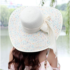 Women's Straw Printed Pattern Foldable Bowknot Glamorous Hat
