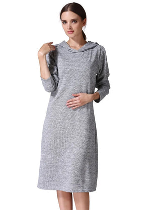 Women's Spandex Long Sleeves Breastfeeding Hooded Maternity Dress