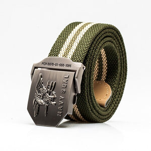 Men's Canvas Buckle Closure Striped Pattern Trendy Military Belts