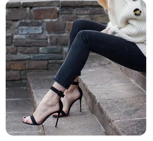 Women's Faux Suede Peep Toe Buckle Strap Closure High Heel Sandals