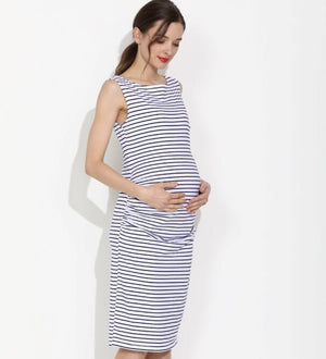 Women's Polyester Sleeveless Striped Casual Maternity Dress