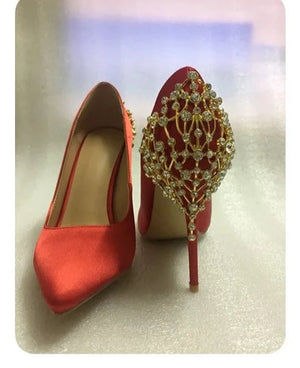 Women's Satin Pointed Toe Slip-On Closure High Heel Wedding Shoes