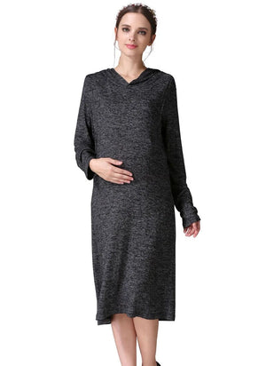 Women's Spandex Long Sleeves Breastfeeding Hooded Maternity Dress