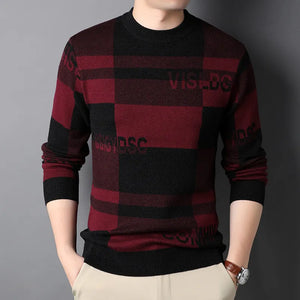 Men's Spandex Full Sleeve Plaid Pattern Pullover Casual Sweater