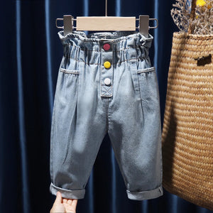 Kid's Cotton Mid Elastic Waist Closure Denim Casual Wear Pants