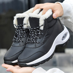 Women's Leather Lace-Up Closure Round Toe Waterproof Casual Shoes