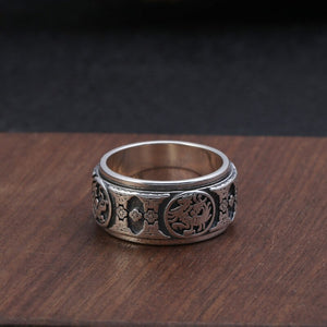 Men's 100% 925 Sterling Silver Rotatable Animal Pattern Ring