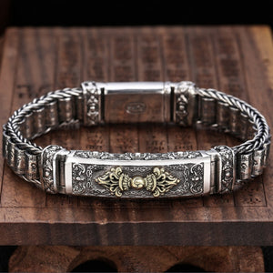 Men's 100% 925 Sterling Silver Geometric Pattern Trendy Bracelet