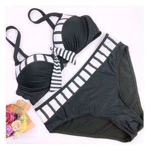 Women's Sweetheart Neck Polyester Mid Waist Striped Bikini Set
