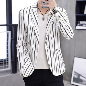 Men's Cotton Full Sleeves Single Breasted Striped Pattern Blazer