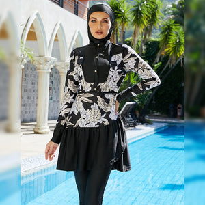 Women's Arabian Polyester Long Sleeve Floral Bathing Swimwear