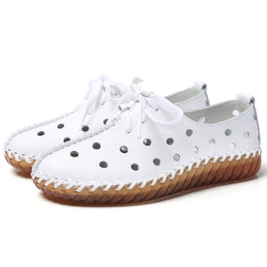 Women's Genuine Leather Lace Up Closure Round Toe Patchwork Shoes