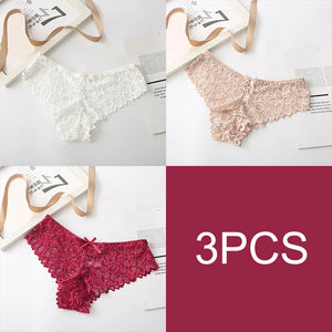 Women's 3 Pcs Spandex Low Waist Breathable Lace Pattern Panties