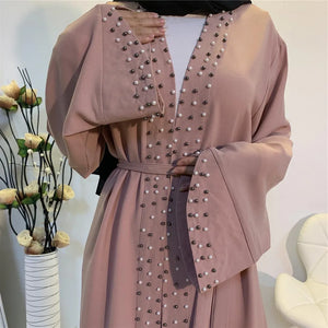 Women's Arabian Polyester Full Sleeve Beaded Pattern Elegant Abaya