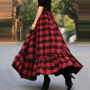 Women's Cotton High Waist Plaid Pattern Casual Wear Long Skirts