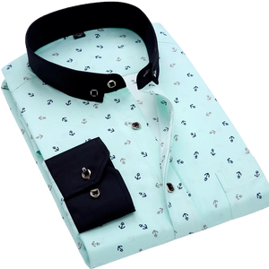 Men's Polyester Turn-Down Collar Single Breasted Printed Shirt
