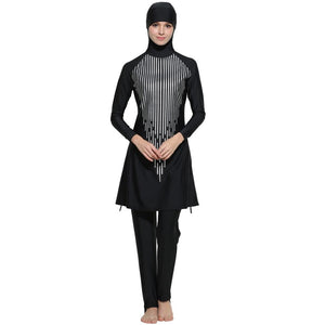 Women's Arabian Spandex Full Sleeves Modest Striped Swimwear Set