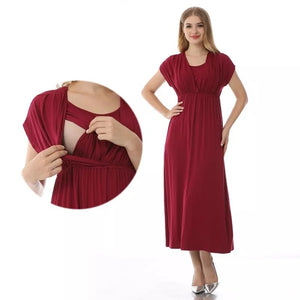Women's Spandex V-Neck Short Sleeve Breastfeeding Maternity Dress