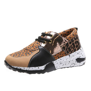 Women's PU Round Toe Lace-Up Closure Breathable Leopard Shoes