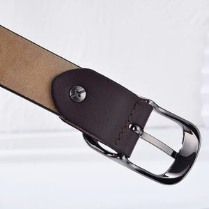 Women's Cowskin Metal Pin Buckle Closure Solid Pattern Belt