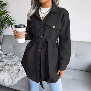 Women's Polyester Turn-Down Collar Single Breasted Jackets