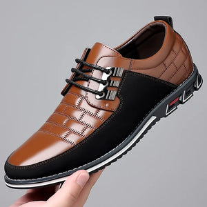 Men's Genuine Leather Patchwork Pattern Elegant Casual Sneakers