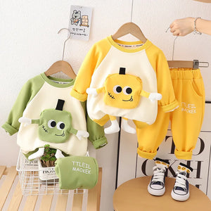 Kid's Boy Cotton O-Neck Full Sleeves Pullover Cartoon Trendy Suit