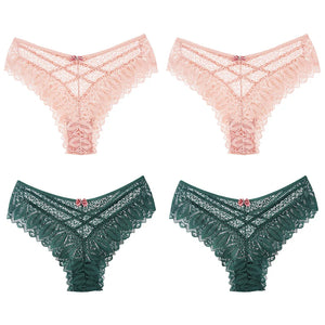 Women's 4 Pcs Spandex Low Waist Breathable Lace Pattern Panties