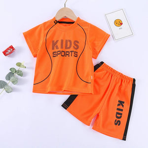 Kid's Cotton O-Neck Short Sleeve Printed Pattern Sports Clothes