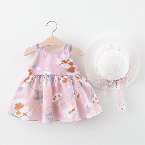 Baby Girl's Cotton Round Neck Sleeveless Printed Pattern Dress