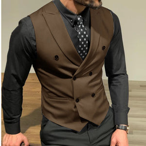 Men's Cotton V-Neck Sleeveless Plain Double Breasted Formal Vests