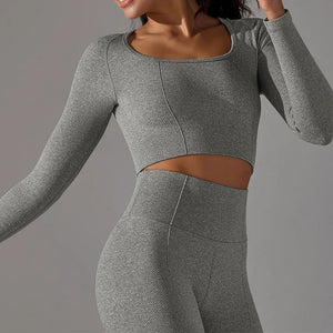 Women's Nylon Square-Neck Long Sleeves Seamless Workout Tops